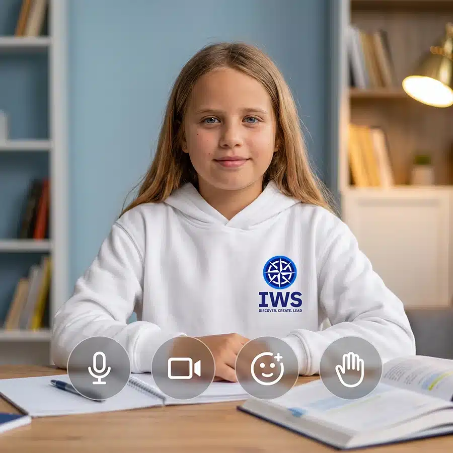 Primary school student learning live online with a qualified IWS teacher