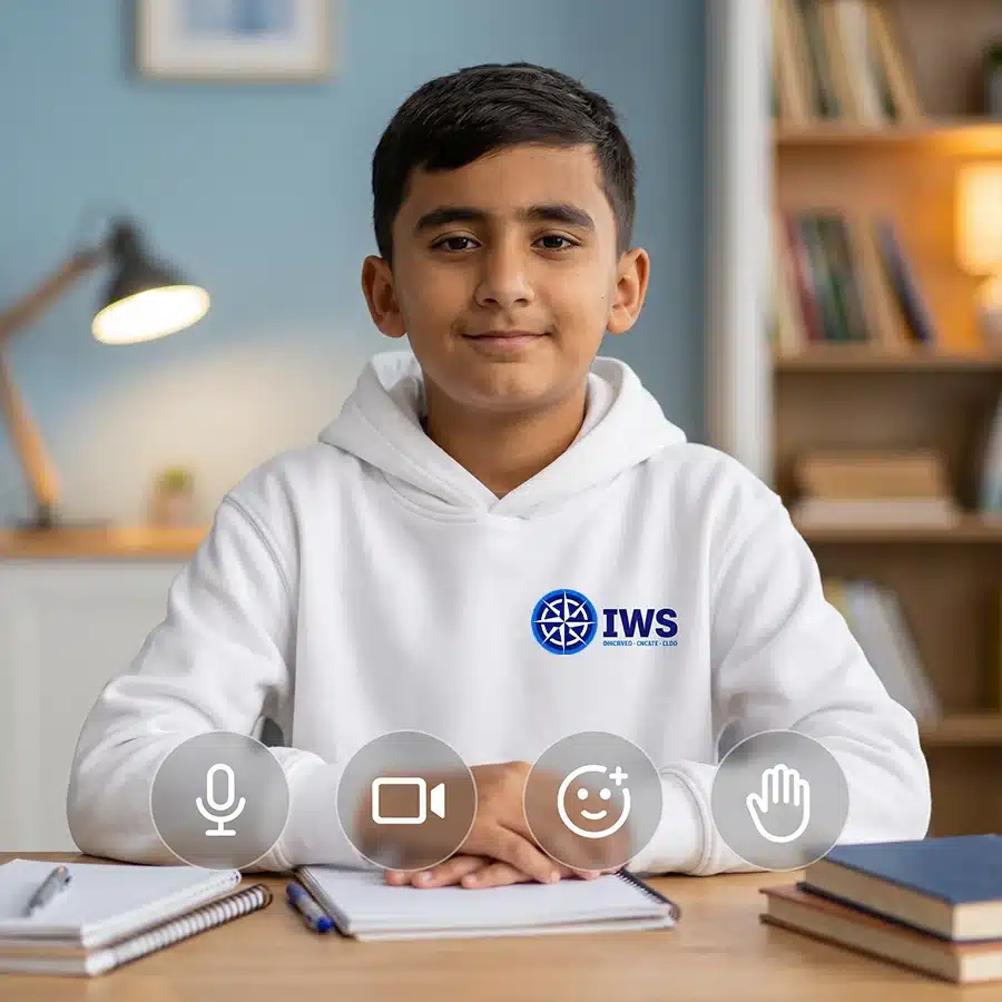 Secondary school student learning live online with a qualified IWS teacher